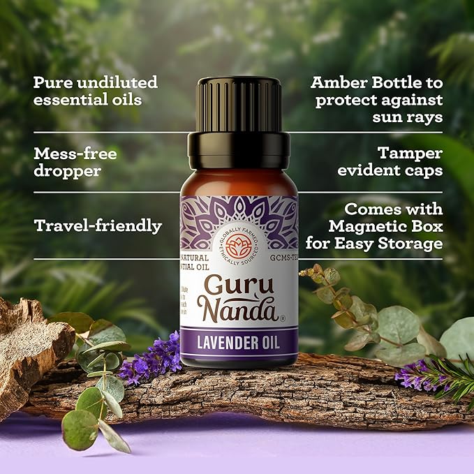 GuruNanda Essential Oils Set for Diffusers, 100% Pure, Aromatherapy, Massage, Candle & Soap Making Lavender, Peppermint, Eucalyptus, Grapefruit, Lemongrass, Ylang Ylang 0.33 Fl Oz (Pack of 6)