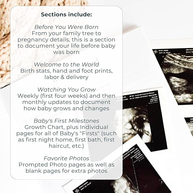 Baby First Year Book - Heirloom Keepsake Baby Memory Book to Record Important Milestones, Photos, Ultrasounds & More - Newborn Books (Lilac,112 Pages)