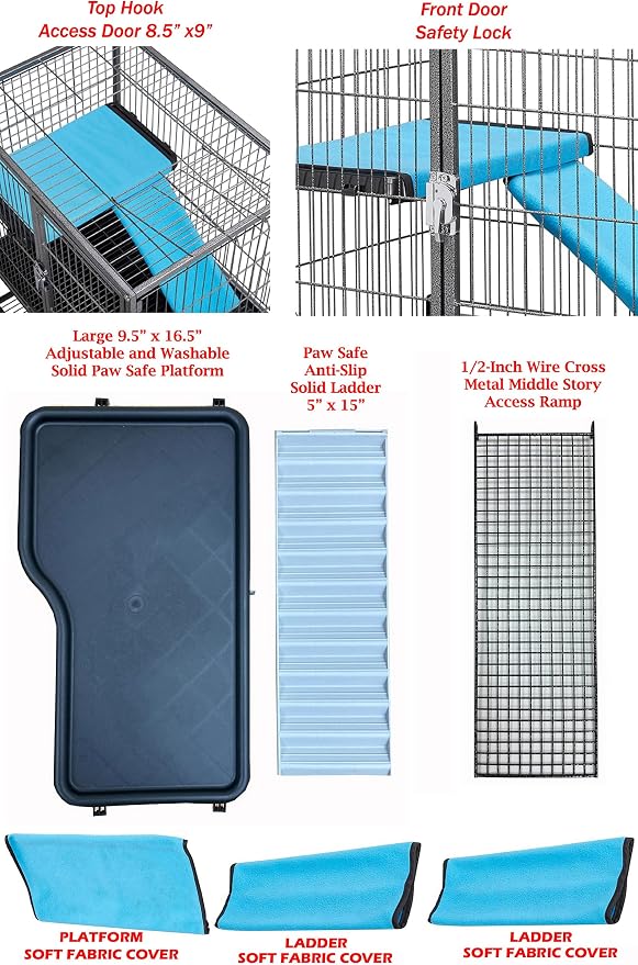 X-Large 31"x18.5"x53.5"H 4-Tiers Deluxe Two Full Story Double Unit Double Large Front Doors Tight 1/2-Inch Wire Spacing for Feisty Ferret Hammock Chinchilla Cat Sugar Glider Critter Cage On Wheels