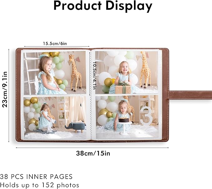 Photo Albums 4x6 Pictures – 152 Pockets Vegan Leather Cover Memory Album Book, Suitable for Family Wedding Boys Girls and Babies Storage (Brown)