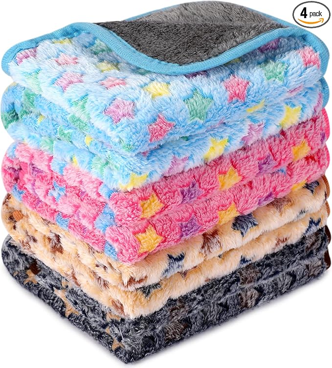 Reginary 4 Pcs Guinea Pig Fleece Blankets, Star Pattern, 12 x 12 Inch | Waterproof Washable Cage Liners, Absorbent Double Layer Bedding for Guinea Pigs, Reusable Pads for Hamsters Rabbits