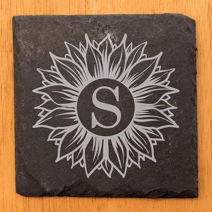 Personalized Monogram Family Coasters, Natural Stone Set, Birthday, Wedding, Customized, Rustic - Square Slate - Set of 8