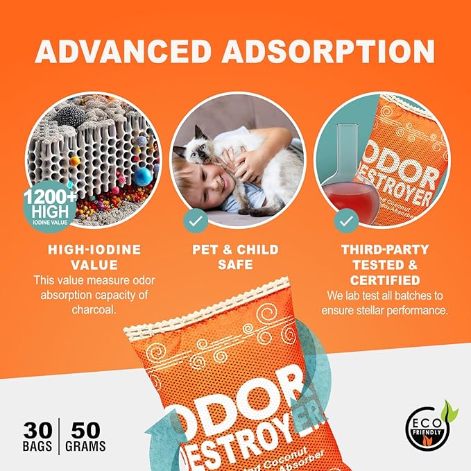 Sunlight® Activated Charcoal Odor Absorber for Home, Shoes Odor Eliminator for Strong Odor, Closet deodorizer, Car Air Purifier, Car Smoke Odor Eliminator (50g, 2 Bags)