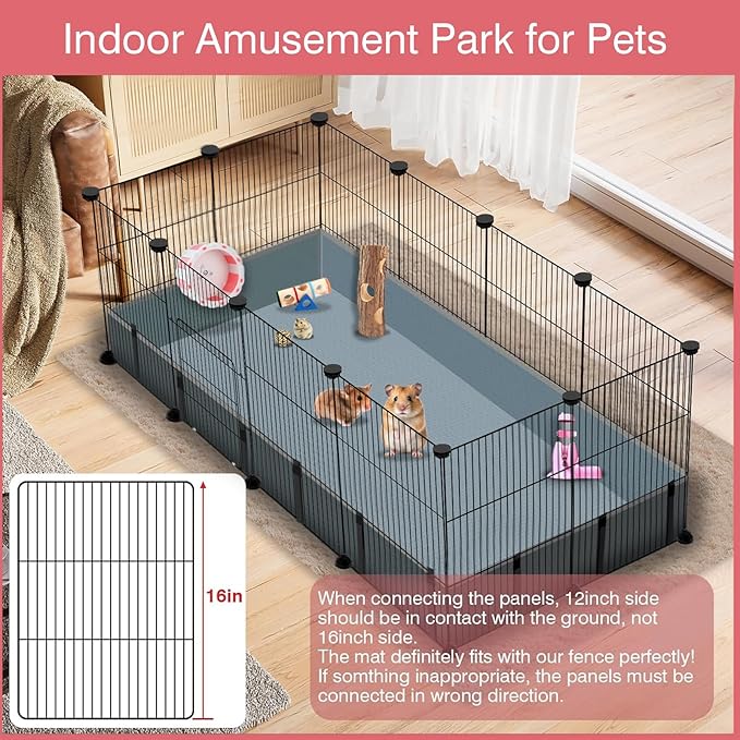 VISCOO 12 Panels Small Animal Playpen, 48" x 24" x 16" Guinea Pigs Cages | C&C Cage for Guinea Pigs with Waterproof Mat, Puppy Play Pen, Bunny Playpen, Indoor Outdoor Portable Metal Wire Yard Fence