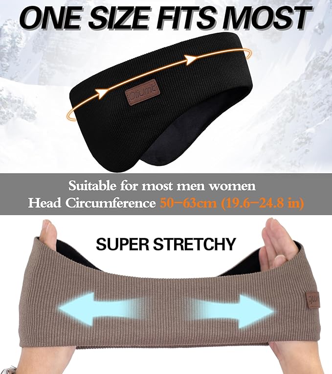 Winter Ear Warmer Headband for Men Women Double-Layer Knit Ear Muffs Cover with Fuzzy Lining for Running and Cycling (Dark Grey, One Size)