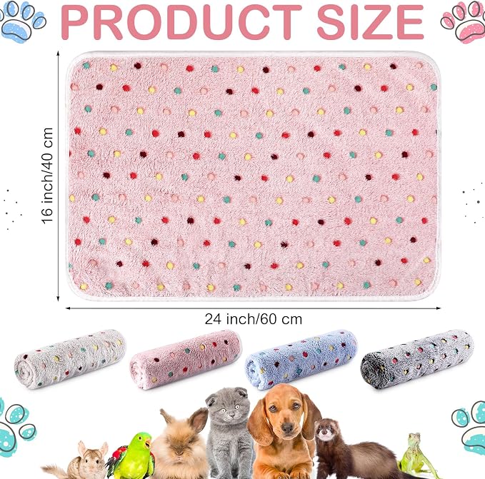 Tudomro 8 Pcs Guinea Pig Fleece Cage Liners, Dot, 16 x 24 Inch | Washable Reusable Small Animal Bedding, Absorbent Blankets for Ferret Chinchilla, Soft Fleece Mat Pads Protect Furniture