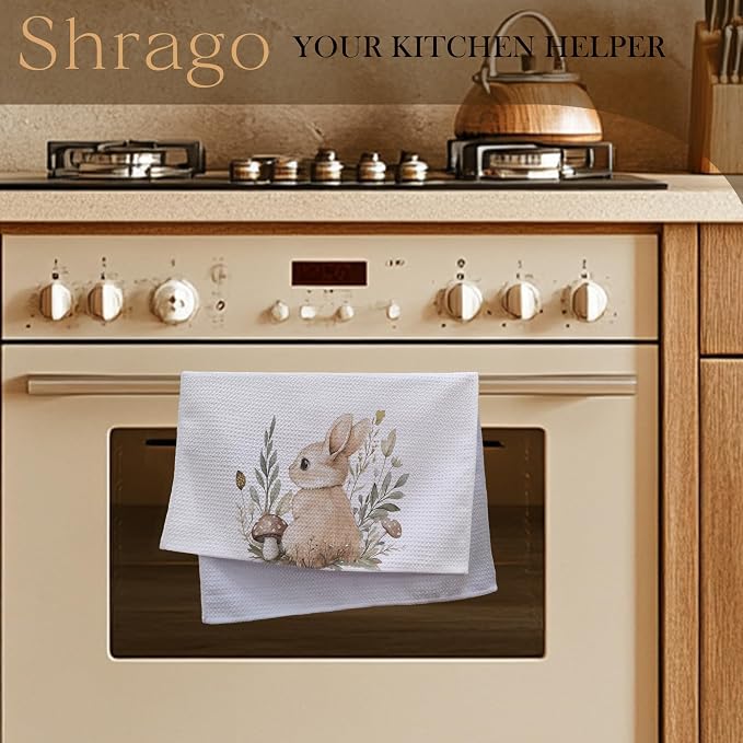 Bunny Gifts Kitchen Towels, Gifts for Bunny Lovers Women Dish Tea Towels for Kitchen, Cute Rabbit Mushroom Botanical Decorative Hand Towel for Kids Bathroom Decor, 16x24 Inch