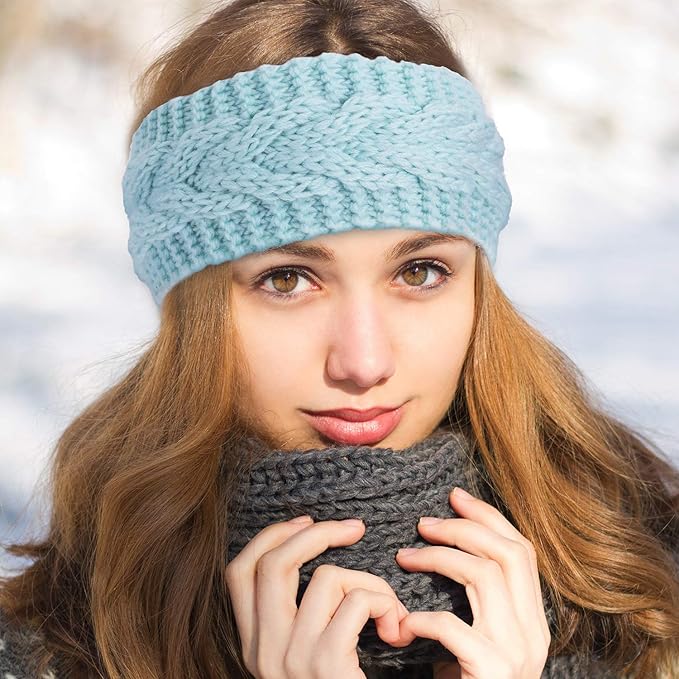 Pangda 6 Pieces Women's Winter Headbands Cable Knitted Headbands Knit Earmuffs Chunky Ear Warmers for Women Girls Wear and Sport (Multi-color)