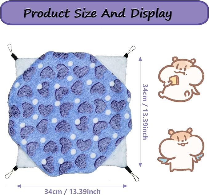 Guinea Pig Ferret Hammock for Cage - Machine Washable Double-Decker Hanging Bed - Fits Sugar Glider,Fancy Rat,Hamster,Gerbil - 13.3" x 13.3" - Love Purple Pattern
