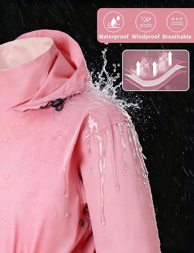 Rain Suit for Women Waterproof Hooded Rain Gear Rain Jacket and Pants 2 Piece Breathable Rain Coat Outdoor