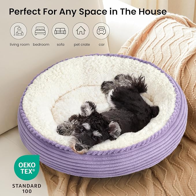 Love's cabin Round Donut Cat and Dog Cushion Bed, 24in Pet Bed for Small or Medium Dogs, Anti-Slip & Water-Resistant Bottom, Soft Durable Fabric Pet Beds, Washable Calming Cat Bed Violet