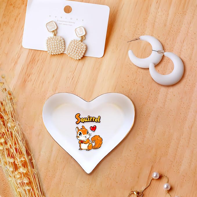 Squirrel Ring Holder Dish Tray, Gifts For Women Teens Girls Squirrel Lovers Themed Stuff Accessories Things Decor Merch, Home Room Ring Earrings Necklace Organizer Holder!