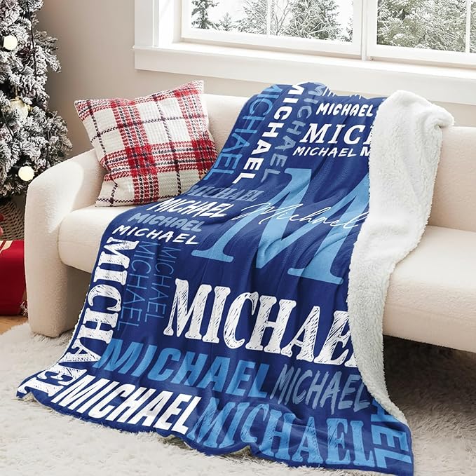 Personalized Blankets for Teen Boys Girls - Printed in USA Custom Blanket with Kid Names Reversible Plush Ultra-Soft Sherpa Fleece Monogrammed Baby Throw Blankets Customized Birthday Gifts for Adults