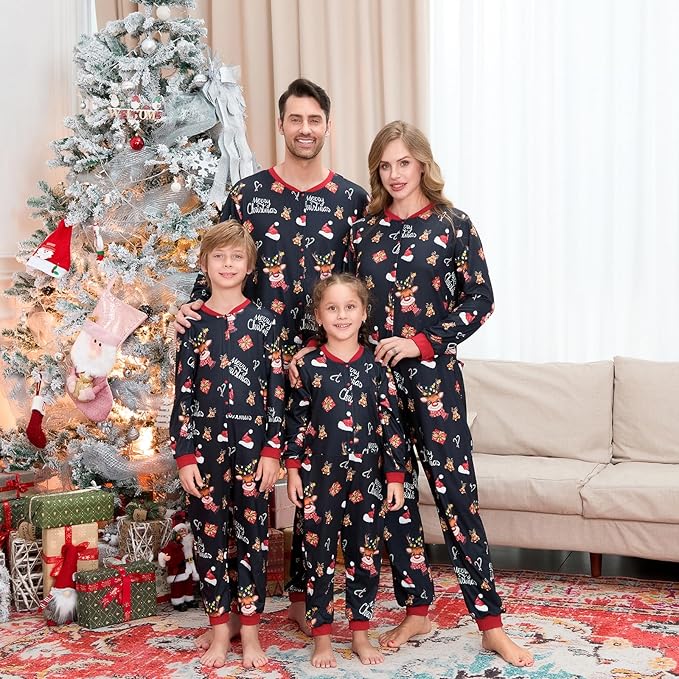 Matching Family Christmas Onesie Pajamas, Buffalo Plaid One-Piece Sleepwear Holiday Loungewear w Zipper