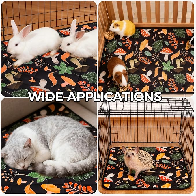 Homimp 2 Pcs Guinea Pig Pee Pads,Self Heating Guinea Pig Bed Pads for Winter Keep Warm,Washable&Anti Slip Small Animal Beds for Indoor Rabbit Hamster Squirrel Hedgehog Chinchilla Ferret,Black 16"x24"