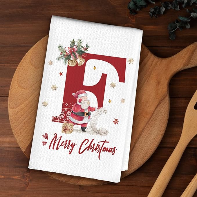 Christmas Initial Letter F Kitchen Towels Personalized Gifts Dish Towels Hand Towels for Kitchen Decorations, Christmas Birthday Gifts for Women, 24x16 Inch