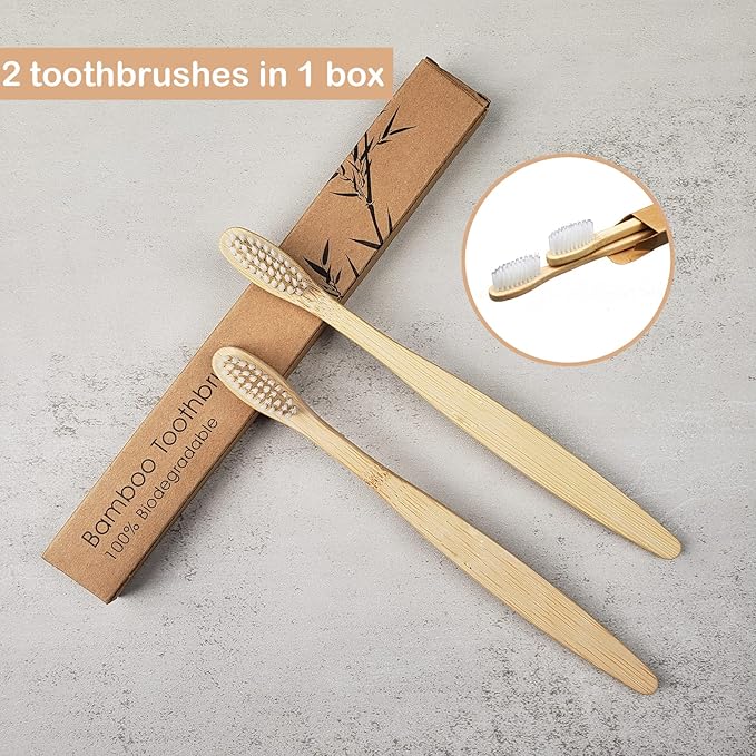 SEVENHEAD 10 PCS Bamboo Toothbrushes Soft Bristles Wooden Toothbrushes for Adult, Natural Biodegradable BPA Free Eco Friendly Toothbrushes Black White