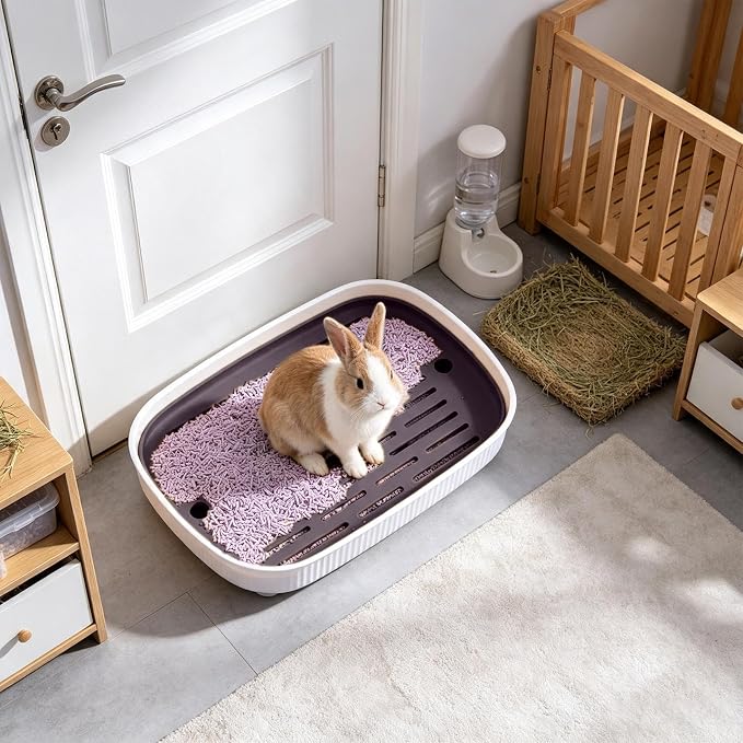 Rabbit Litter Boxs, Small Animal Litter Tray Potty Trainer with Grate，Black | Anti Splash bunny litter box, Easy Clean Litter Box for Bunny Hamster Ferret Rats Guinea Pigs Hedgehog 14.37x9.65x1.97in