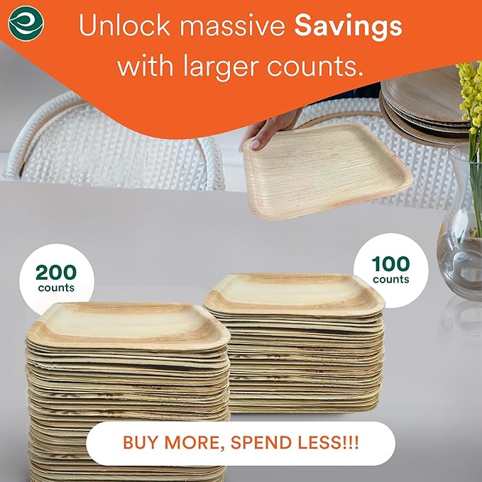 ECO SOUL 100 Count Round Palm Leaf Plates of 6 Inch - Disposable, Eco-Friendly, Biodegradable Bamboo Plates - Perfect for Parties, Catering, Weddings & Large Events