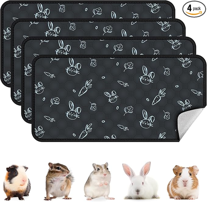 4-Pack Guinea Pig Cage Liner Washable, 24in x 47in Ultra-Absorbent Guinea Pig Bedding for Cage Non-Slip Leak-Proof Pee Pads for Dogs Rabbit Bunny Cat Litter Mat, Navy
