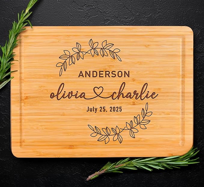 Personalized Wedding Gifts for Couples 2025, Engraved Cutting Board for Newlyweds, Couple, Women, Men, CustomName Love Cutting Board for Wedding, Anniversary, Christmas, New Home, Bamboo Serving Board