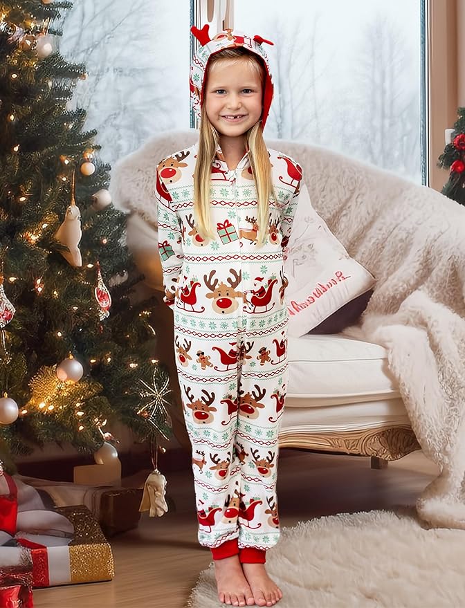 PATPAT Matching Family Christmas Onesie Pajamas – Holiday Hooded Jumpsuit Sleepwear PJs Couples Xmas Loungewear with Socks