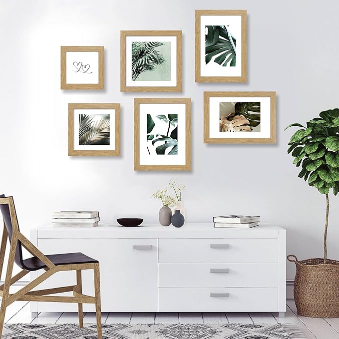 5x7 Picture Frame Set of 2, Made of Real Glass and Natural Oak Wooden Frame - Display Pictures 4x6 with Mat or 5x7 Without Mat, 5 by 7 Photo Frame for Wall or Tabletop Display