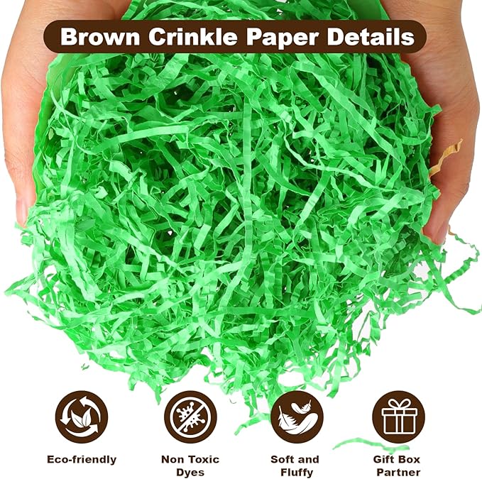 Dayacoco 2LB Crinkle Cut Paper Shred Filler,Shredded Paper For Gift Basket Filler,White Confetti,Crinkle Cut Papers For Gifts Wrapping, Basket Filling, Birthdays, Weddings, Anniversaries-Green