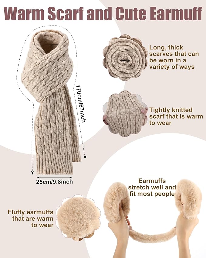 Geyoga 6 Pcs Winter Warm Set for Women Warm Beanies Hats Touchscreen Gloves Long Scarf Ear Muffs Socks Winter Gifts for Women