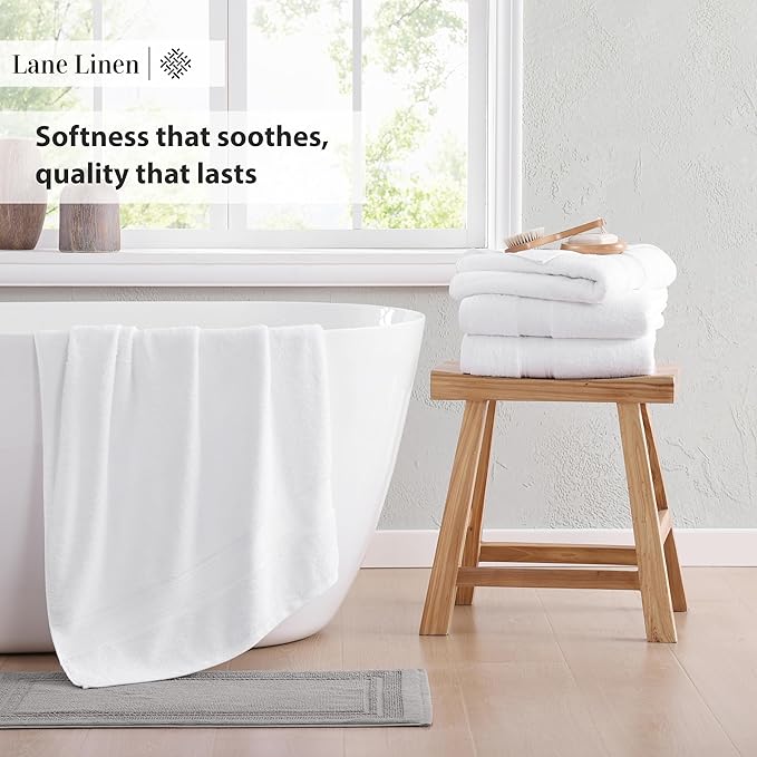 LANE LINEN 100% Ring-Spun Cotton Bath Towels Set of 12 – Zero Twist, 4 Bath, 4 Hand Towel & 4 Washcloths, Soft, Ideal for Spa Hotel & Home, Durable After Multiple Washes – White Towels