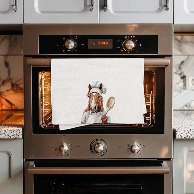Funny Horse Chef Kitchen Towels, Horse Lover Gifts for Women Men, Chef Gifts, Funny Farm Animal Decorative Dish Hand Tea Towels for Kitchen Bakery, 16x24 Inch