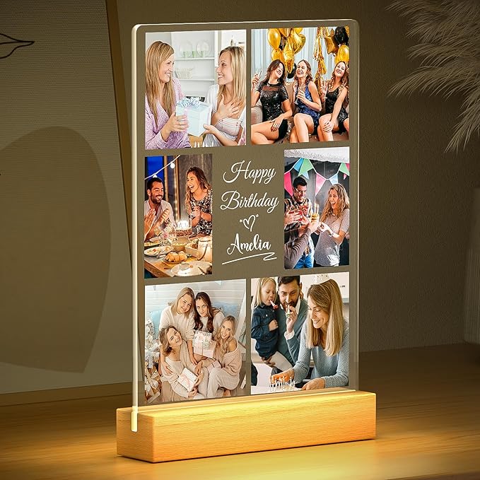 Custom Picture Frames with Photo, Personalized Picture Frame with Night Light, Custom Photo Frame, Customized Best Friend Photo Gifts, Personalized Christmas Birthday Gifts for Women Friends Her Him