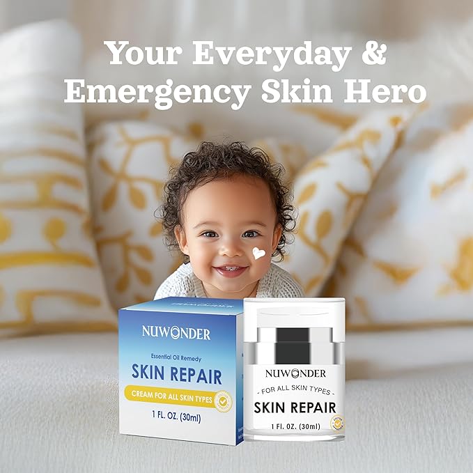 Natural SKIN REPAIR. Clinically tested Aromatherapy. Powerful Essential Oil. Eczema, Dermatitis, Diaper rash, and Sensitive skin. For all skin types. Hypoallergenic, Vegan, Paraben Free. 30ml BOTTLE