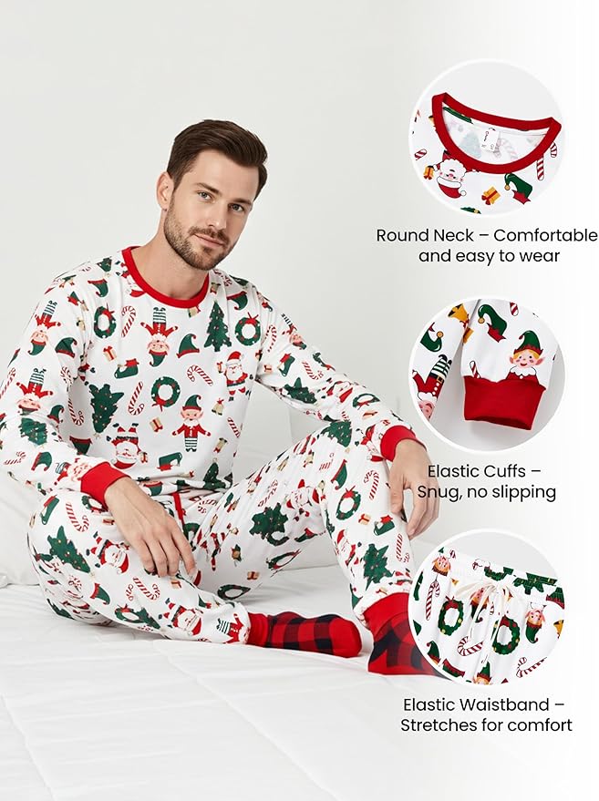 PATPAT Christmas Family Matching Pajama Sets Includes Christmas Socks - Perfect for Family Photos & Holiday Celebrations
