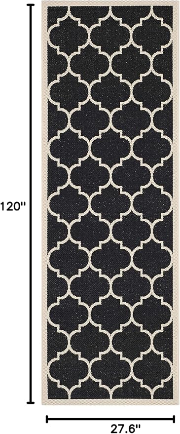 SAFAVIEH Washable Rug Outdoor Courtyard Collection - 2'3" x 10' Runner, Black & Beige, Non-Shedding & Easy Cleaning, Ideal for Patio, Entryway, Mudroom, Hallway, Kitchen (CY6914-266)