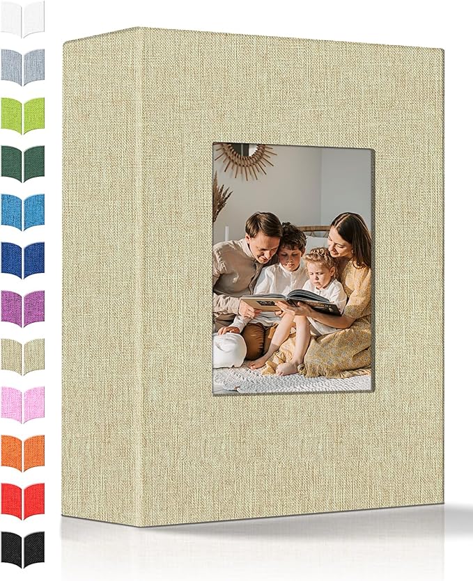 Photo Album 4x6 with 100 Pockets,Slip-in Picture Albums,Linen Cover Memory Book with Front Window,White Page Vertical Photo Book for Wedding,Family,Anniversare,Baby,Vacation