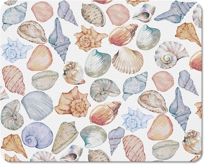 Colorful Seashell Dish Drying Mats for Kitchen Counter, Coastal Beach Conch Shell Absorbent Reversible Coffee Bar Mat Drying Pad for Kitchen Decor, 12x15 Inch