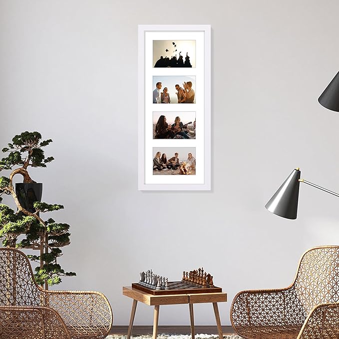 Vittanly 8x20 Collage Picture Frame, Displays 4Pcs 4x6 Pictures with Mat or 1Pcs 8x20 without Mat, Picture Frames Collage Wall Decor for Horizontal or Vertical Display, White, 1 Pack