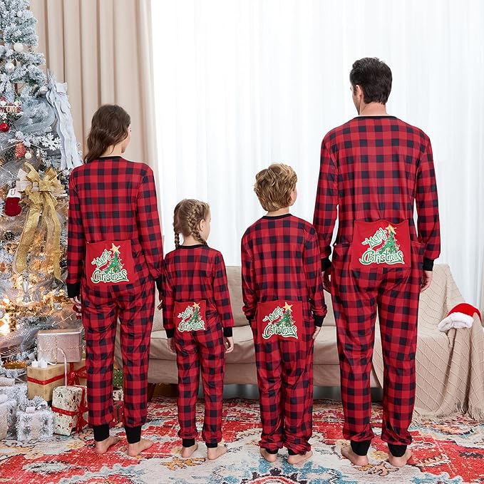 Matching Family Christmas Onesie Pajamas, Buffalo Plaid One-Piece Sleepwear Holiday Loungewear w Zipper