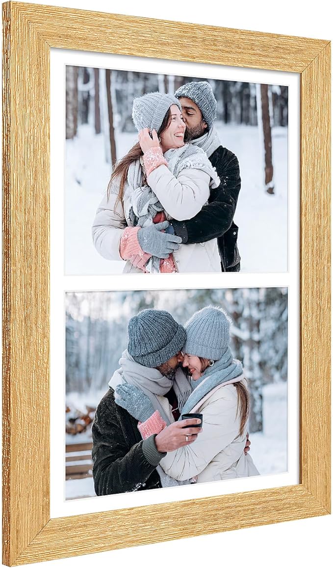 11x17 Picture Frame Display 2 opening 8X10 Double Picture Frame Collage,Multi Photo Frame with Mat,Plexiglass,Wall Mount Decor,Gold