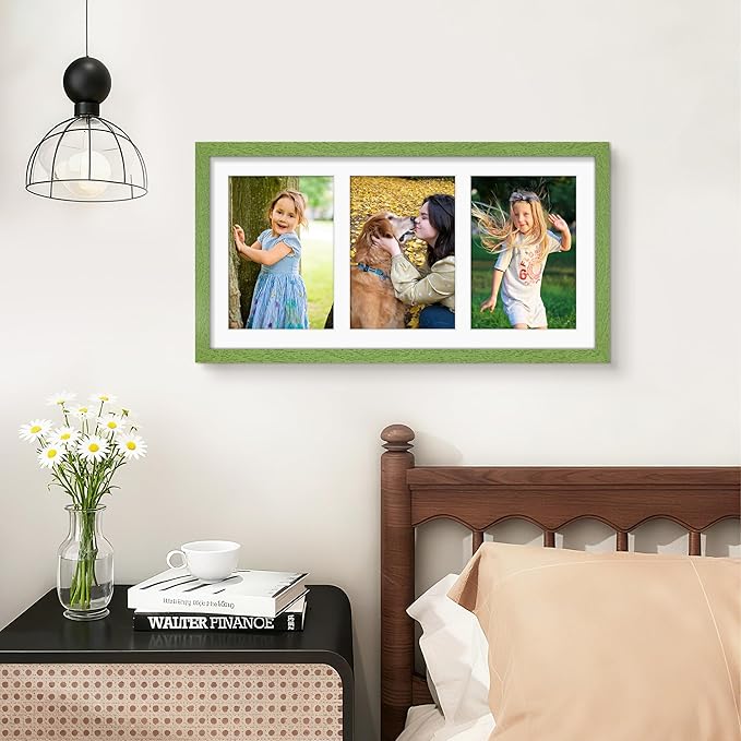 8x16 Collage Picture Frame 5x7 Collage Picture Frame Displays Three 5x7 inch Photos or 8x16 (Without Mat) for Available Horizontal Wall Mounting Display and Vertical Green