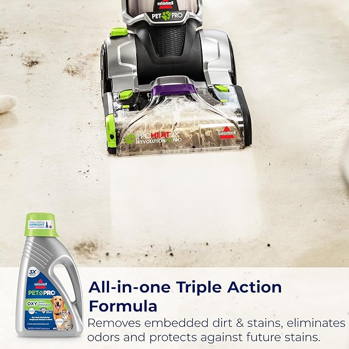 Bissell PET PRO OXY Urine Eliminator with Febreze Carpet Deep Clean Solution, with StainProtect Technology, for use in leading upright carpet cleaners, 48oz, Our best formula for pet messes & odors