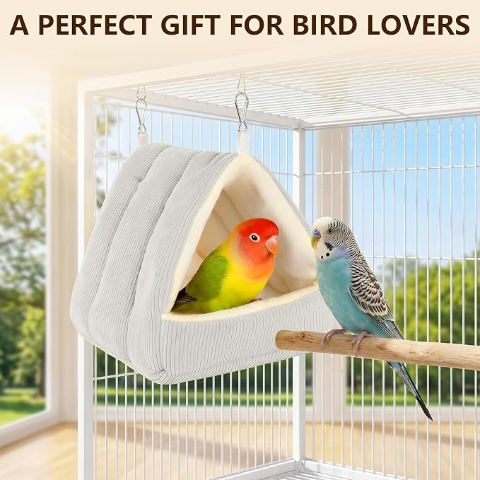 Small Winter Warm Plush Bird Nest Bed for Cage (Medium, Gray) | Soft Hanging Bird Hammock Hideaway Hut for Budgies,Cockatiels,Parakeets,Small Medium Birds and Guinea Pig,Washable Bird Bed