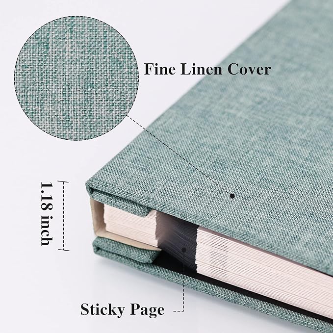 Vienrose Large Photo Album Self Adhesive for 4x6 8x10 Pictures Linen Scrapbook Album DIY 60 Blank Pages with A Metallic Pen