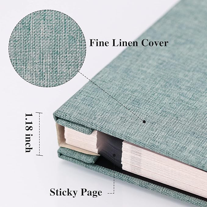 Vienrose Large Photo Album Self Adhesive for 4x6 8x10 10x12 Pictures Linen Scrapbook Album DIY 60 Blank Pages with A Metallic Pen