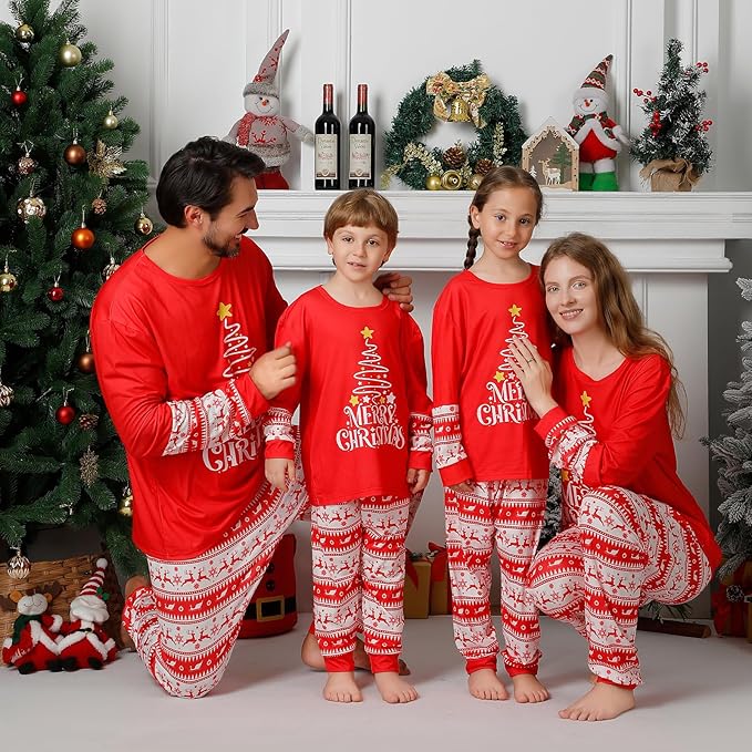 Family Christmas PJs Matching Sets, Cute Holiday Pajamas Printed Top and Pants, Xmas Jammies for Couples/Men/Women