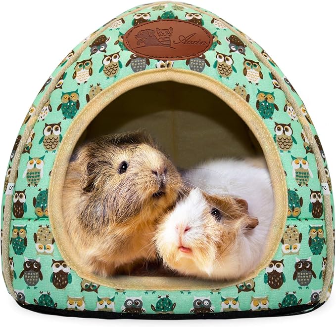Guinea Pig Bed Hideout, Washable Hamster Cave for Small Animals | Removable Cushion for Cleaning, Warm Fleece Nest, Washable Bed,10.23 x 10.23 x 11 in, Dwarf Rabbits Hedgehogs