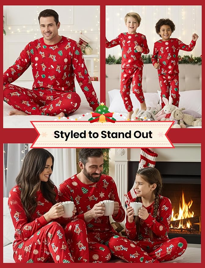 PATPAT Christmas Family Matching Pajama Sets Includes Christmas Socks - Perfect for Family Photos & Holiday Celebrations