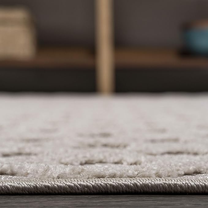 JONATHAN Y Mini-Diamond Trellis Indoor Outdoor Area Rug 4X6 Beige, Rabat High-Low Pile for Backyard, Patio, Porch, Easy-Cleaning, High Traffic, Pet-Friendly, Non-Shedding (SBH101A-4)