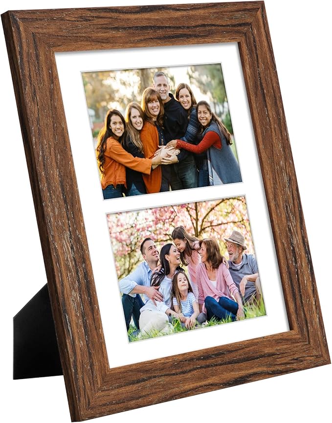 8.5x11 Picture Frame Display 2 opening Double 5x7 Picture Frame Collage,Multi Photo Frame with Mat,Plexiglass,Horizontal and Vertical Formats for Wall Decor,Carbonized Brown Wood Grain